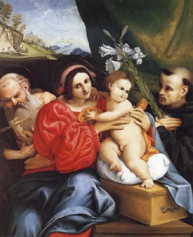 LOTTO, Lorenzo The Virgin and Child with Saint Jerome and Saint Nicholas of Tolentino oil painting image